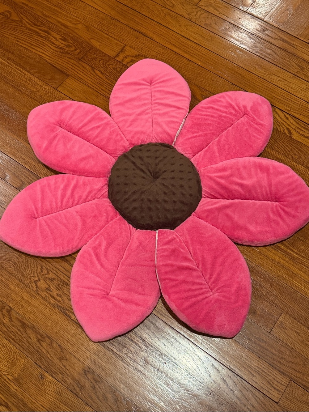Blooming Bath Plush Pink Flower Bath Mat with Brown Center